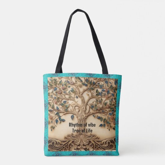 Levendig Ritme van Vibe Tree of Life Quote Tote Bag (Achterkant)