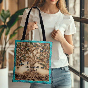  Levendig Ritme van Vibe Tree of Life Quote Tote Bag