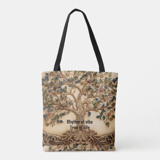 Levendig Ritme van Vibe Tree of Life Quote Tote Bag (Achterkant)