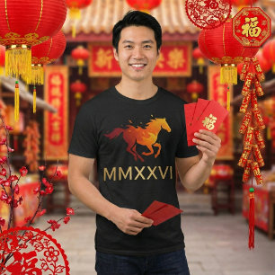 Levendig Rode en Gouden Vuurpaard T-shirt