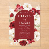 Levendig Romantisch Rood & Wit Bloemen Huwelijk Acryl Uitnodigingen (Voorkant)