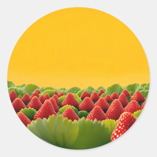 Levendig Rood Aardbeiveld Ronde Sticker (Voorkant)