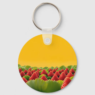 Levendig Rood Aardbeiveld Sleutelhanger