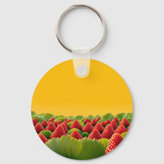 Levendig Rood Aardbeiveld Sleutelhanger (Voorkant)