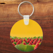 Levendig Rood Aardbeiveld Sleutelhanger (Achterkant)