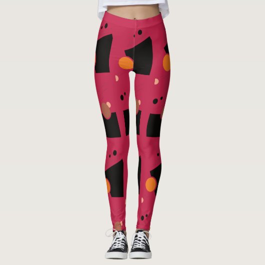 Levendig rood Abstract patroon Leggings (Voorkant)