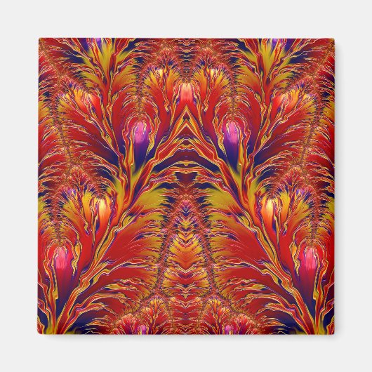 Levendig Rood Blauw Geel Fractal Patroon ~ Magneet (Voorkant)