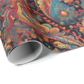 Levendig rood blauw paisley patroon wrapping papie cadeaupapier (Rol Hoek)