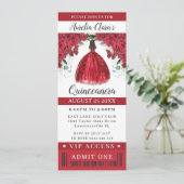 Levendig rood bloemenquinceañera Sweet 16 VIP-tick Kaart (Staand voorkant)