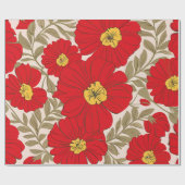Levendig Rood Bloempatroon met Olijfgroene Bladere Cadeaupapier (Vlak)