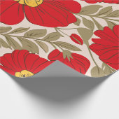 Levendig Rood Bloempatroon met Olijfgroene Bladere Cadeaupapier (Hoek)