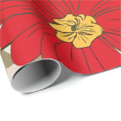 Levendig Rood Bloempatroon met Olijfgroene Bladere Cadeaupapier (Rol Hoek)