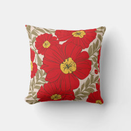 Levendig Rood Bloempatroon met Olijfgroene Bladere Kussen