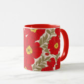 Levendig Rood Bloempatroon met Olijfgroene Bladere Mok (Voorkant rechts)