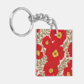 Levendig Rood Bloempatroon met Olijfgroene Bladere Sleutelhanger (Voorkant Links)