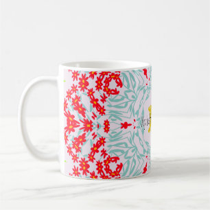 Levendig rood en blauw bloemen geometrisch ontwerp koffiemok