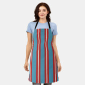 Levendig rood en blauw gestreept patroon modern on schort (Gedragen)