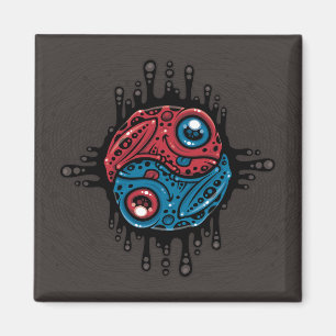 Levendig rood en blauw gif pijlkikker Yin Yang Magneet