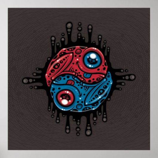 Levendig rood en blauw gif pijlkikker Yin Yang Poster (Voorkant)