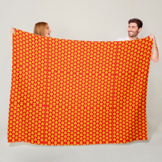 Levendig rood en geel geometrisch patroon fleece d deken (In situ)