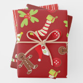 Levendig rood en groen kerstthema inpakpapier vel (In situ)