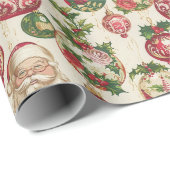 Levendig rood en groen Ornament Holly Array Cadeaupapier (Rol Hoek)