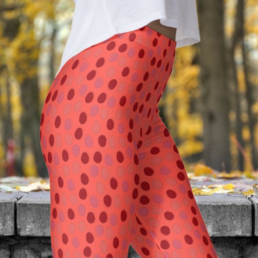 Levendig rood en Oranje rood Polka Dot Pattern Leggings