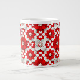 Levendig rood en wit bloempatroon met parel grote koffiekop