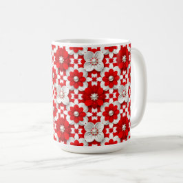 Levendig rood en wit bloempatroon met parel koffiemok