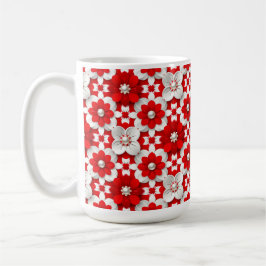 Levendig rood en wit bloempatroon met parel koffiemok