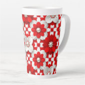 Levendig rood en wit bloempatroon met parel latte mok (Rechterhoek)