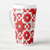 Levendig rood en wit bloempatroon met parel latte mok (Linkerhoek)