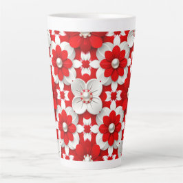 Levendig rood en wit bloempatroon met parel latte mok
