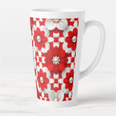 Levendig rood en wit bloempatroon met parel latte mok (Rechts)