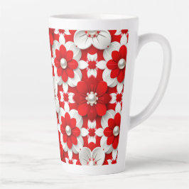Levendig rood en wit bloempatroon met parel latte mok