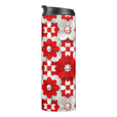 Levendig rood en wit bloempatroon met parel thermosbeker (Geroteerd rechts)