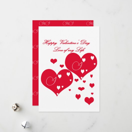 Levendig rood en wit hart liefde voor mijn leven feestdagenkaart (Voorkant / Achterkant in situ)