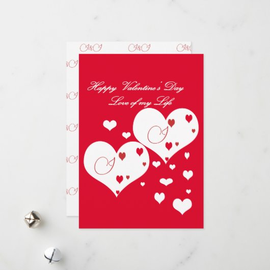 Levendig rood en wit hart liefde voor mijn leven feestdagenkaart (Voorkant / Achterkant in situ)