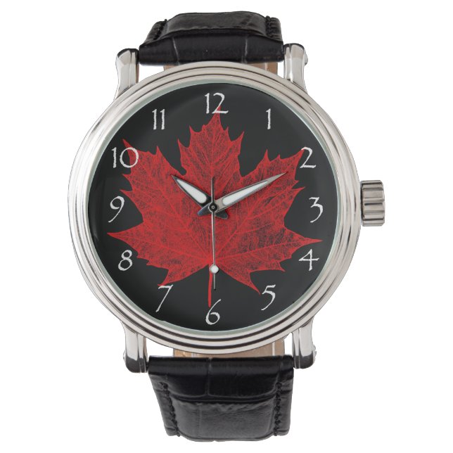 Levendig rood esdoornblad-Canada Horloge (Voorkant)