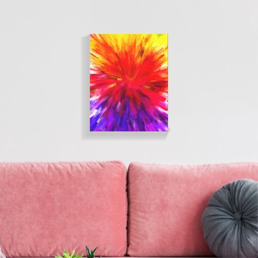 Levendig rood, geel & Paarse Abstracte kleur burst Canvas Afdruk (Insitu (Woonkamer))