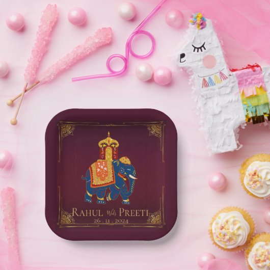 Levendig rood goud mandala indiaanse bruiloft papieren bordje (Feest)