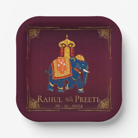 Levendig rood goud mandala indiaanse bruiloft papieren bordje (Voorkant)