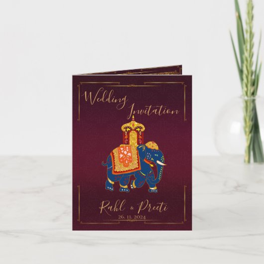 Levendig rood goud met Lord Ganesh Indiase bruilof (Voorkant)