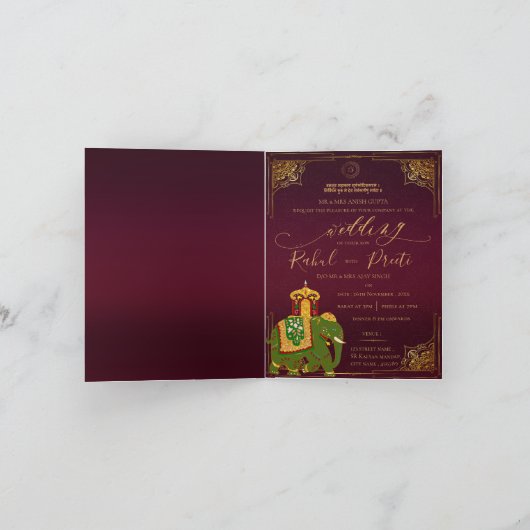 Levendig rood goud met Lord Ganesh Indiase bruilof (Binnen)