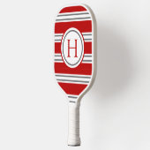 Levendig Rood & Grijs Modern Gestreept Monogram Pickleball Paddle (Links)