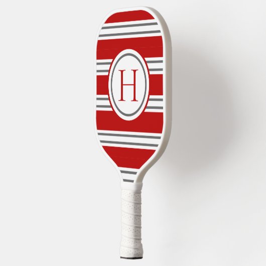 Levendig Rood & Grijs Modern Gestreept Monogram Pickleball Paddle (Links)