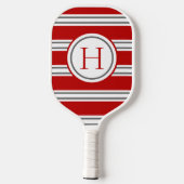 Levendig Rood & Grijs Modern Gestreept Monogram Pickleball Paddle (Achterkant)