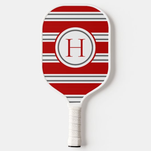 Levendig Rood & Grijs Modern Gestreept Monogram Pickleball Paddle (Achterkant)