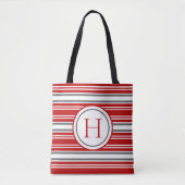 Levendig rood & grijs modern gestreept tote bag (Voorkant)