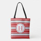 Levendig rood & grijs modern gestreept tote bag (Achterkant)